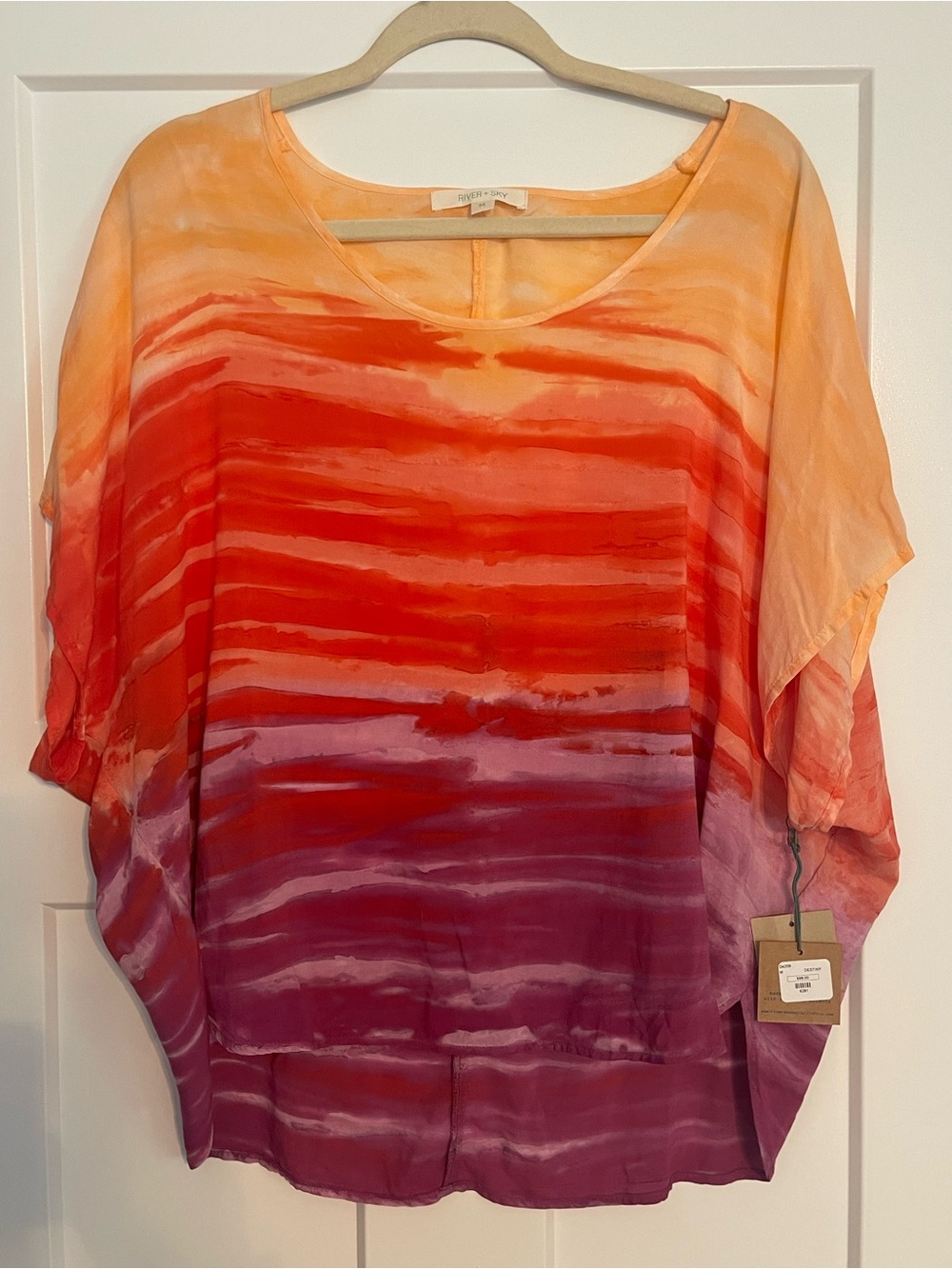 River + Sky Sunset Stripe Silk Tunic — Orange Red Purple